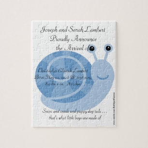 8x10 Baby Boy Gender Reveal Sammy Snail Puzzle