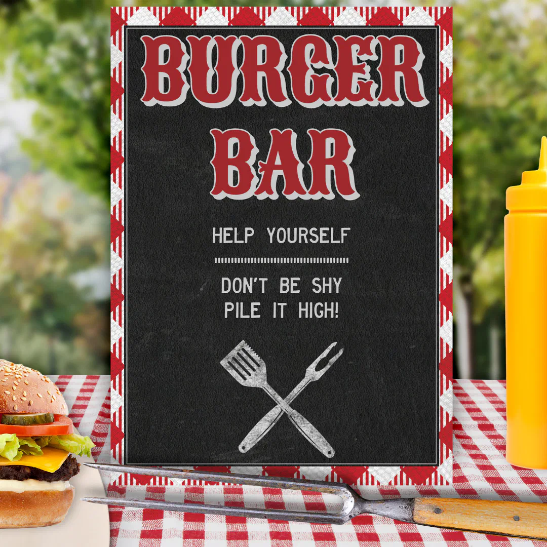 8x10 Backyard BBQ Birthday Burger Bar Table Sign
