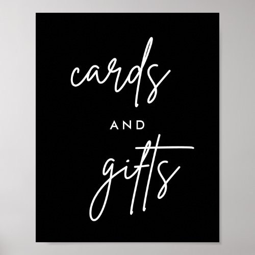 8x10 Black Modern Cards and Gifts Wedding Table Poster