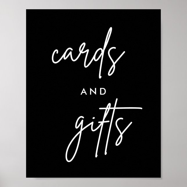 8x10 Black Modern Cards and Gifts Wedding Table Poster (Front)