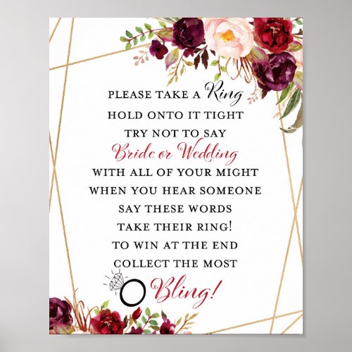 8x10 Burgundy Boho Floral Bridal Shower Sign