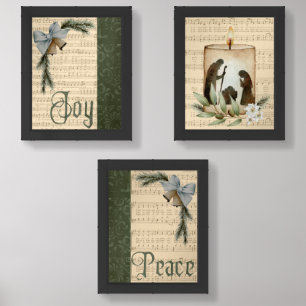 8x10 Christmas Nativity Candle with Joy and Peace  Wall Art Sets