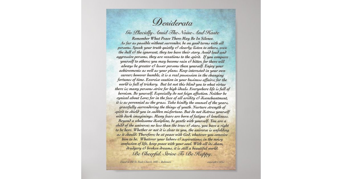 8x10 Desiderata Poem & other sizes too! Poster | Zazzle.com