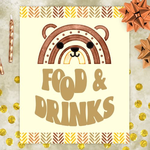 8x10 Food  Drinks Boho Woodland Bear Birthday Poster