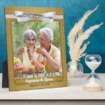 8x10 Golden 50th Wedding Anniversary Photo Frame<br><div class="desc">Lovely gift for the golden anniversary couple. Add a recent photo or wedding photo, their names and the date of their 50th Wedding Anniversary. Done in an elegant gold print and silver bow, the colors for a golden wedding anniversary. Great anniversary gift.</div>
