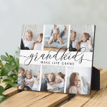 8x10 Grandkids Make Life Grand | Photo Collage Plaque<br><div class="desc">Create a sweet gift for a beloved grandma or grandpa with this beautiful 8x10 photo collage plaque. "Grandkids make life grand" appears in the center in black calligraphy lettering on a white background. Customize with 6 photos of their grandchildren.</div>
