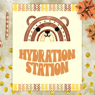 8x10 Hydration Station Boho Woodland Bear Birthday Poster
