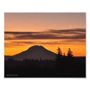 8X10 Mount Rainier and the Crescent Moon Photo Print