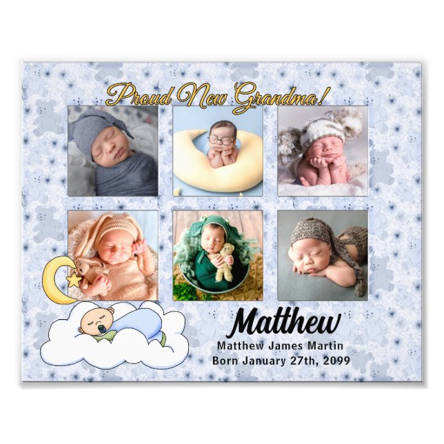 8x10 Proud Grandma New Baby Boy Photo Print (Front)