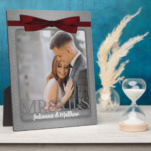 8x10 Red and Silver Mr and Mrs Wedding Photo Plaque