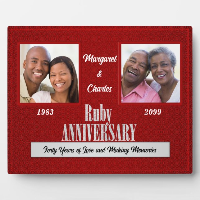 8x10 Ruby 40th Wedding Anniversary Square Photos Plaque (Front)