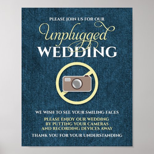8x10 Rustic Country Denim Unplugged Wedding Sign