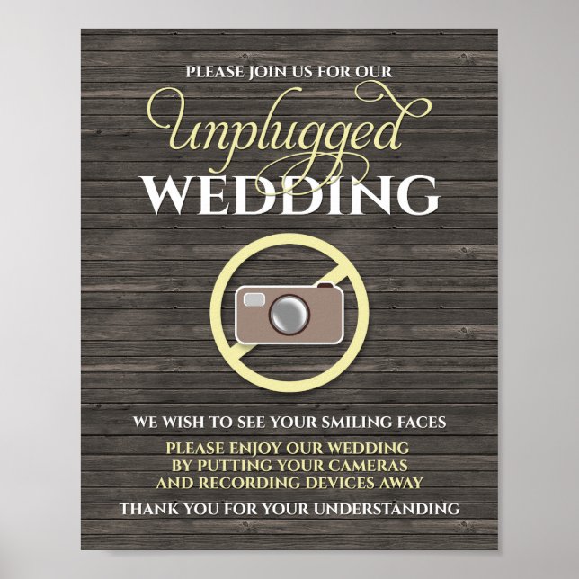 8x10 Rustic Country Wood Unplugged Wedding Sign (Front)