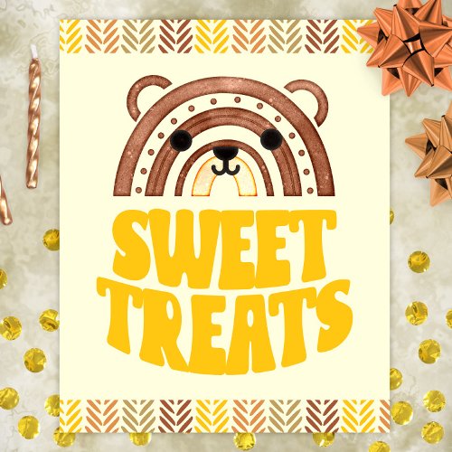 8x10 Sweets Boho Woodland Bear Birthday Desserts Poster
