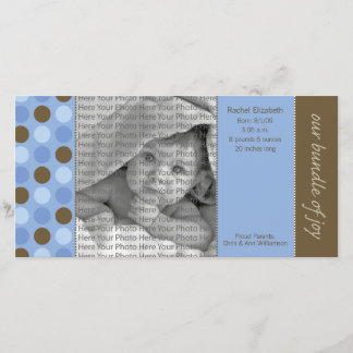 8x4 Birth Announcement Blue and Brown Polka Dots