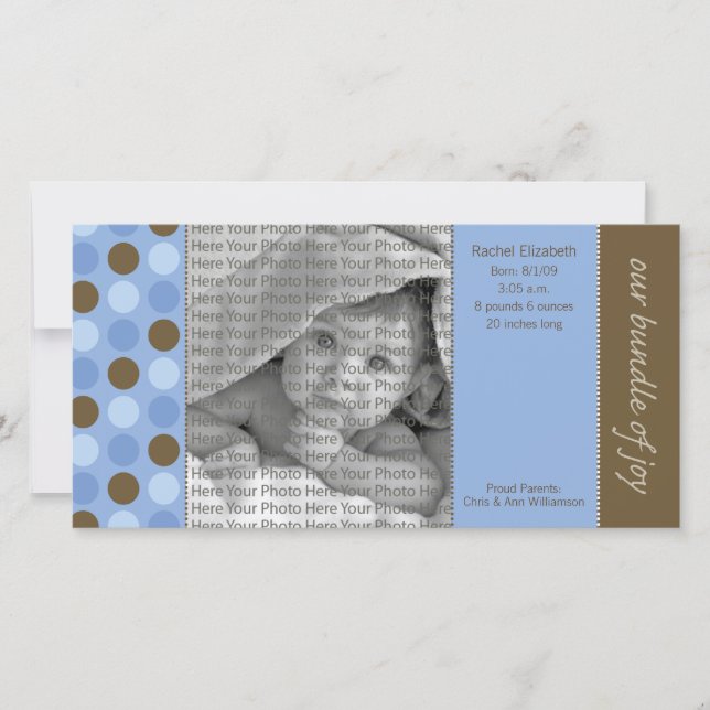 8x4 Birth Announcement Blue and Brown Polka Dots (Front)
