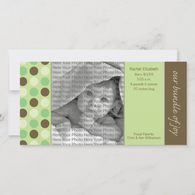 8x4 Birth Announcement Green and Brown Polka Dots (Front)