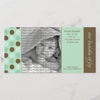 8x4 Birth Announcement Sage and Brown Polka Dots