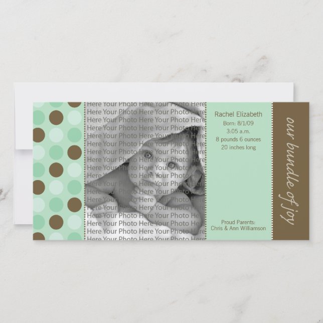 8x4 Birth Announcement Sage and Brown Polka Dots (Front)