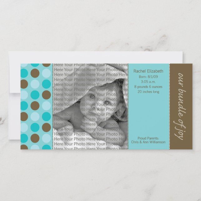 8x4 Birth Announcement Teal and Brown Polka Dots (Front)