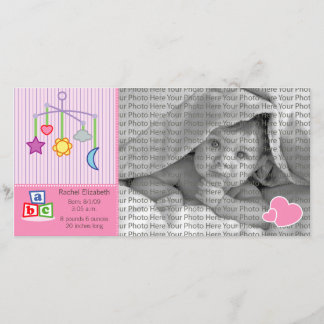 8x4 Birth Photo Announcement Pink Hearts