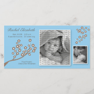 8x4 Branch Design Birth Announcement Blue/Brown