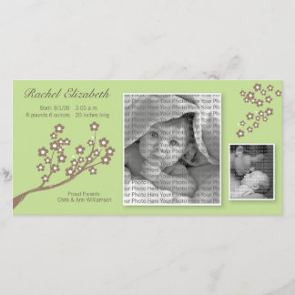 8x4 Branch Design Birth Announcement Green/Brown