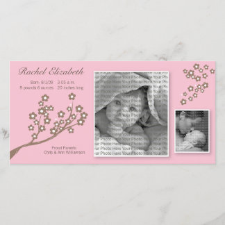 8x4 Branch Design Birth Announcement Pink/Brown