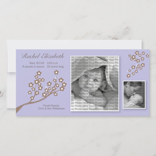8x4 Branch Design Birth Announcement Purple/Brown (Front)