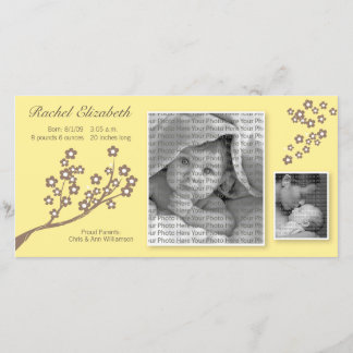 8x4 Branch Design Birth Announcement Yellow/Brown