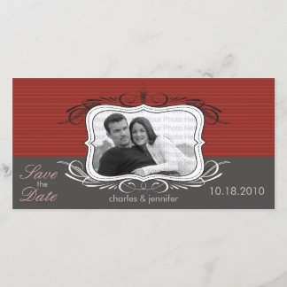 8x4" Chic Deco Red Save the Date Announcement