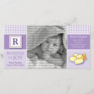 8x4 Purple Gingham Monogrammed Birth Announcement