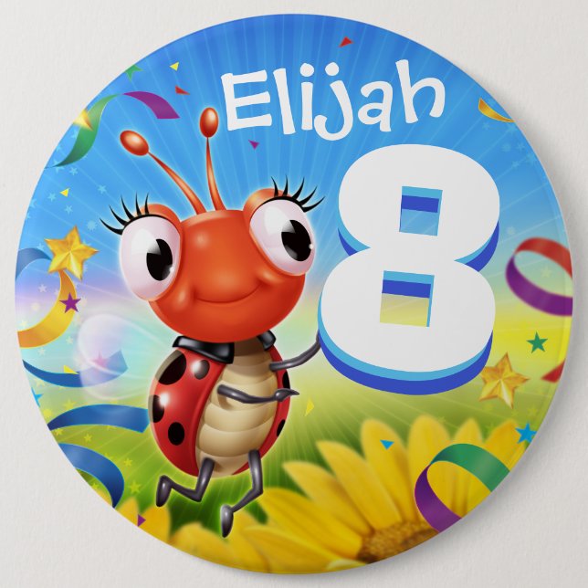 8yrs Custom birthday badge Little Ladybug range Button (Front)