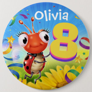 8yrs Custom birthday badge Little Ladybug range Button