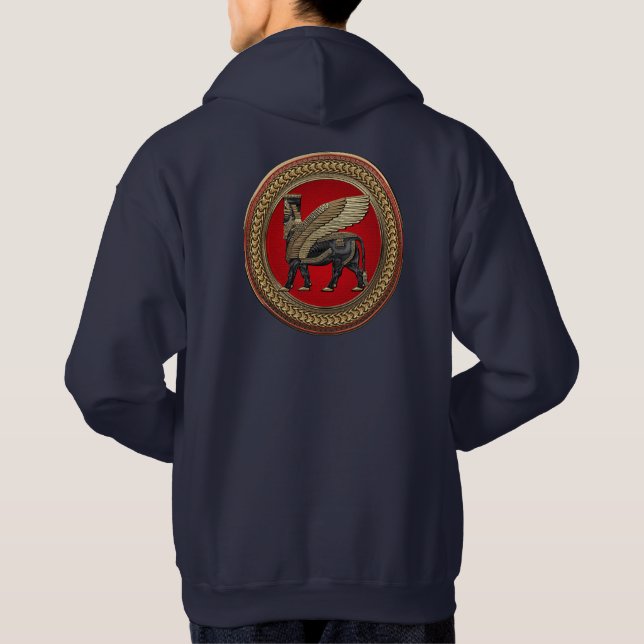 [900] Assyrian Winged Bull: Gold and Black Lamassu Hoodie (Back)