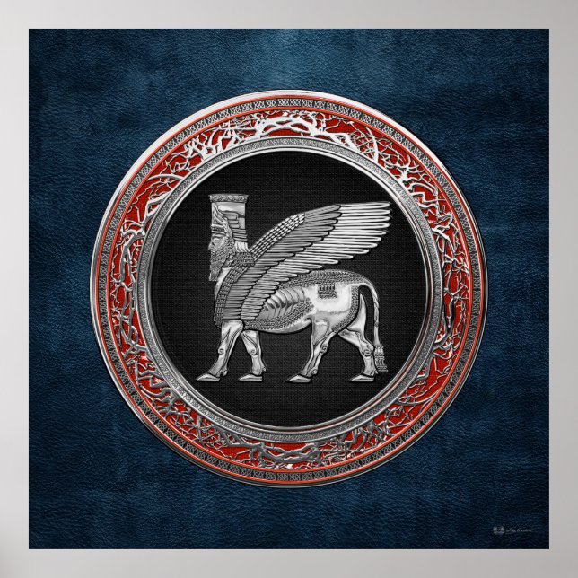 [900] Assyrian Winged Bull - Silver Lamassu Poster (Front)