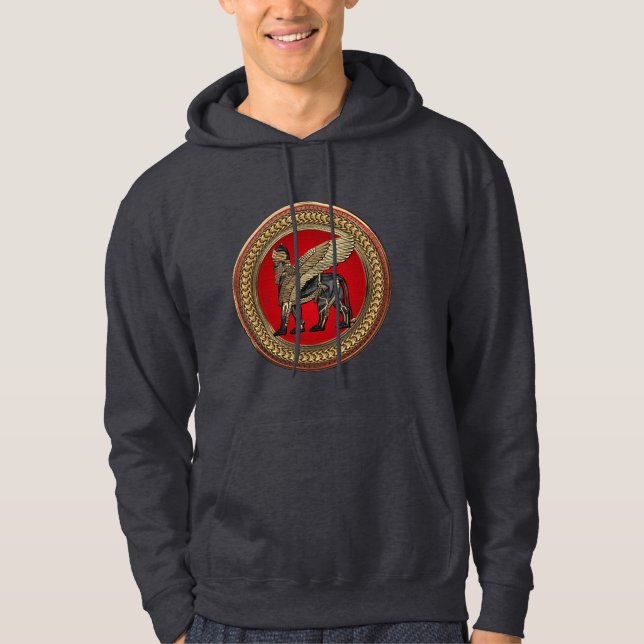 [900] Assyrian Winged Lion: Gold & Black Lamassu Hoodie (Front)
