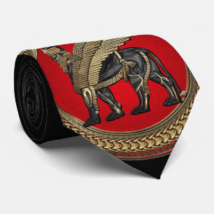 [900] Assyrian Winged Lion: Gold & Black Lamassu Neck Tie