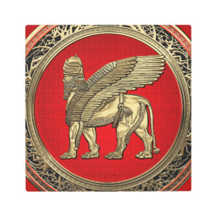 [900] Assyrian Winged Lion - Gold Lamassu Metal Print