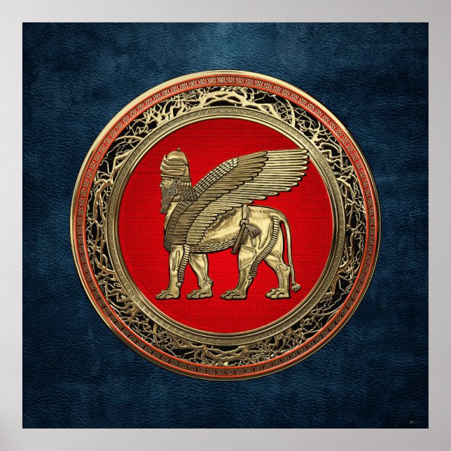 [900] Assyrian Winged Lion - Gold Lamassu Poster (Front)