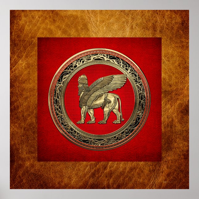 [900] Assyrian Winged Lion - Gold Lamassu Poster (Front)