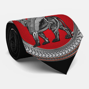 [900] Assyrian Winged Lion: Silver & Black Lamassu Neck Tie