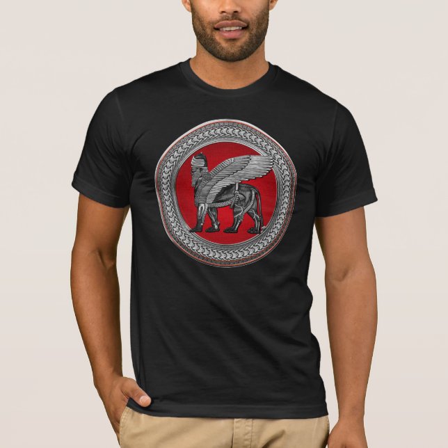 [900] Assyrian Winged Lion: Silver & Black Lamassu T-Shirt (Front)