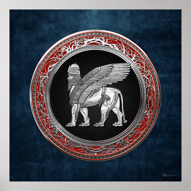 [900] Assyrian Winged Lion - Silver Lamassu Poster (Front)
