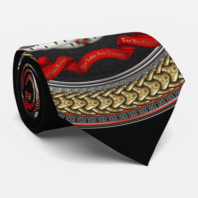 [900] Knights Templar Coat of Arms Neck Tie (Rolled)