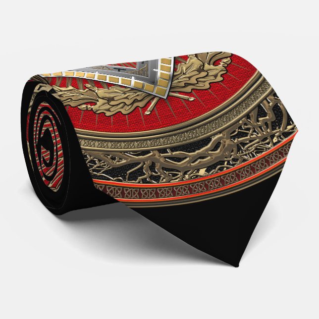 [900] Master Mason - Gold Square & Compasses Neck Tie (Rolled)