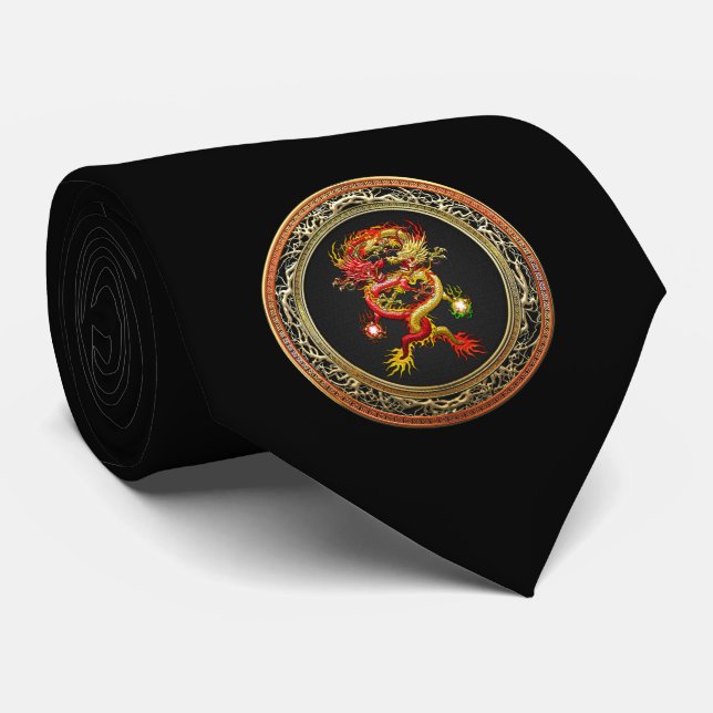 [900] Red and Yellow Dragons Neck Tie (Rolled)