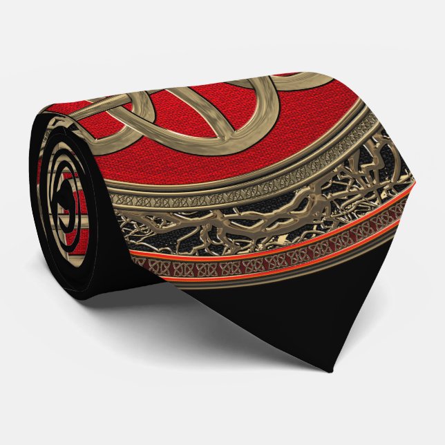 [900] Sacred Celtic Gold Knot Cross Neck Tie (Rolled)