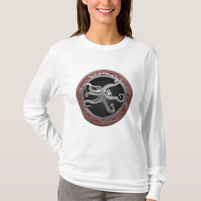 [900] Sacred Silver Octopus in Defensive Posture T-Shirt (Front)