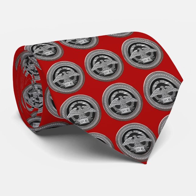 [900] Silver Roman Imperial Eagle over Medallion Neck Tie (Rolled)